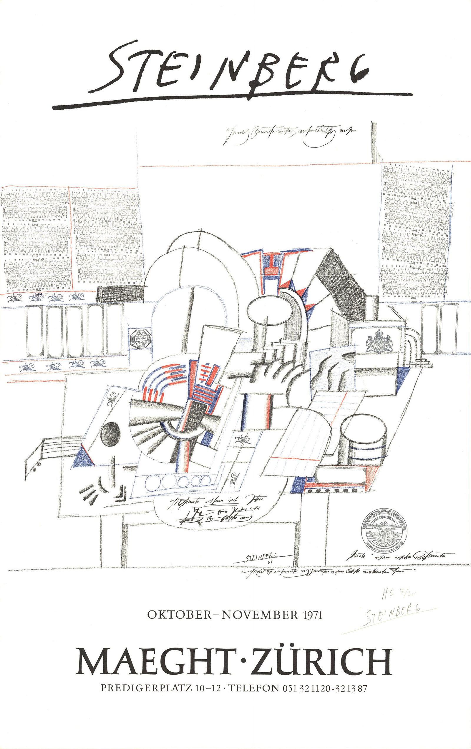 Saul Steinberg - Maeght-Zurich - 1971 Lithograph - SIGNED 26.5" x 16.75" (1 of 3)