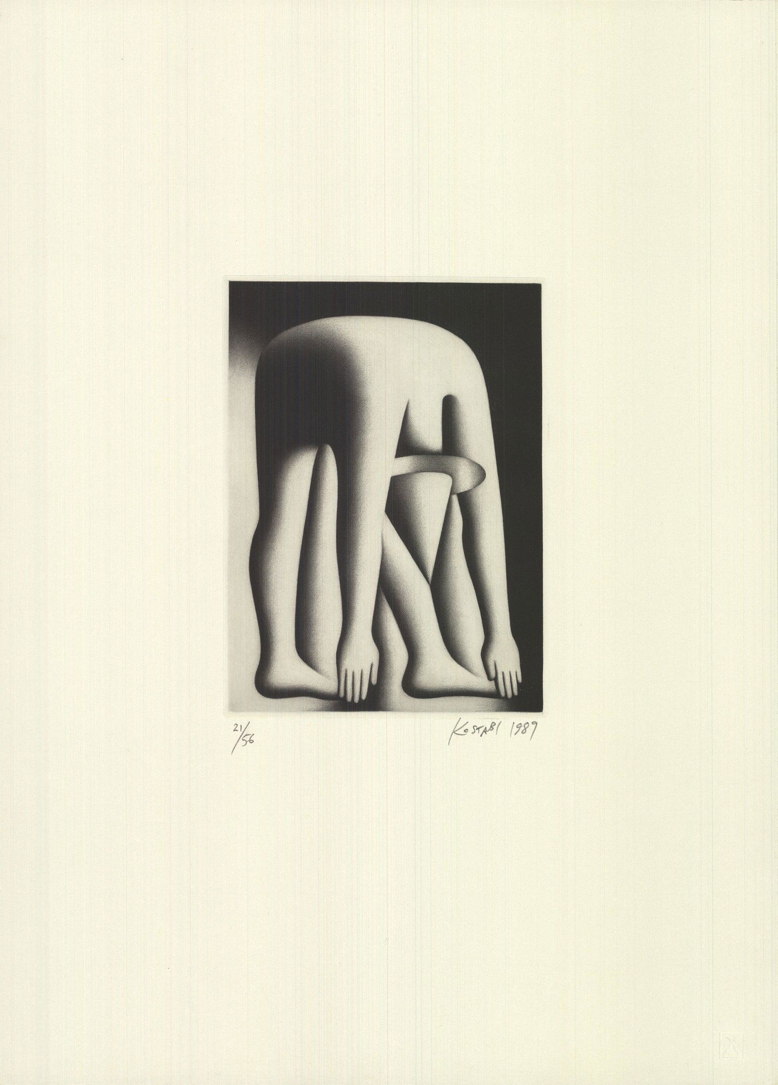 Mark Kostabi - Body By Jake, 1989 - 1990 Etching - SIGNED 21" x 15": "Body By Jake, 1989" by Mark Kostabi, 1990 Signed Etching. Paper size is 21 x 15 inches, with an image size of 8.5 x 6 inches. The Etching is from an edition size of 56 and is not framed. The conditio