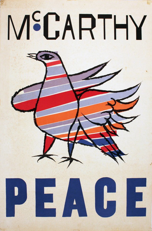 1968 Shahn McCarthy Peace Lithograph: Reference #: ULYY7608 Artist Name: Shahn, Ben Title: McCarthy Peace Medium: Lithograph Edition Size: Unknown Year: 1968 Paper Size: 38 x 25 inches Image Size: 38 x 25 inches Condition: C: Several Sign