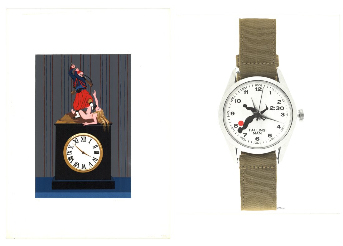 Bundle- 2 Assorted Various Artists Clocks and Watches Lithographs: This is a bundled assortment of 2 Lithographs by Various Artists. Each piece is described as follows: Ernest Trova - Falling Man Watch - 1985 Lithograph 24.25" x 20" Unsigned Lithograph Paper Size: 24