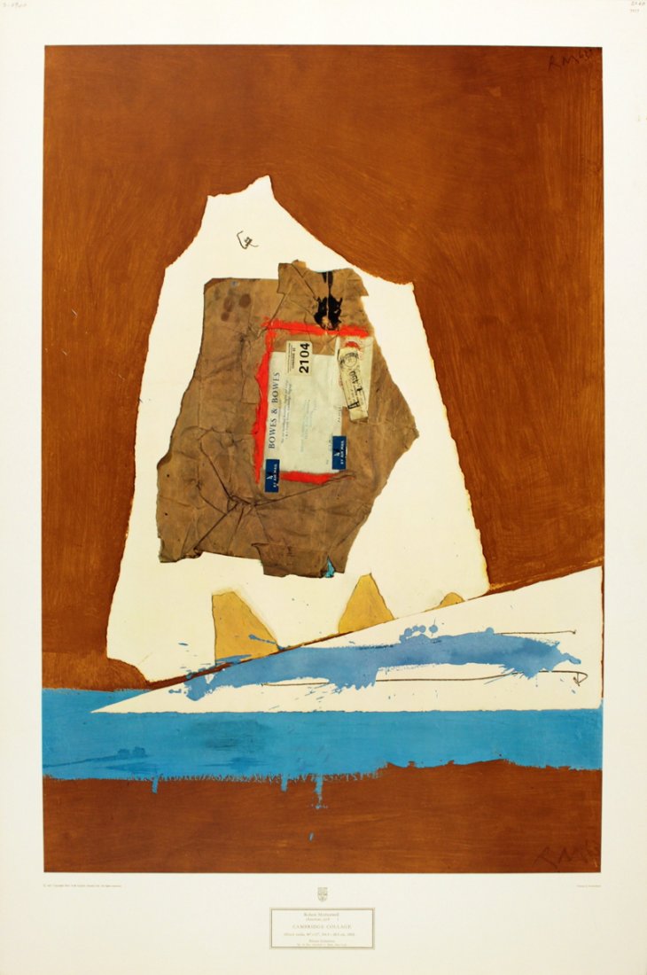 Motherwell Cambridge Collage Poster: Reference #: ULYY7323 Artist Name: Motherwell, Robert Title: Cambridge Collage Medium: Offset Lithograph Edition Size: Unknown Year: Unknown Paper Size: 33 x 22 inches Image Size: 28 x 19 inches Condi
