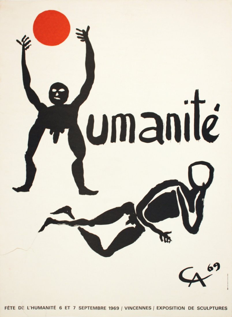 1969 Calder Fete de L'Humanite Lithograph: Reference #: ULEF5770 Artist Name: Calder, Alexander Title: Fete de L'Humanite Medium: Lithograph Edition Size: Unknown Year: 1969 Paper Size: 31 x 22.75 inches Image Size: 31 x 22.75 inches Condition