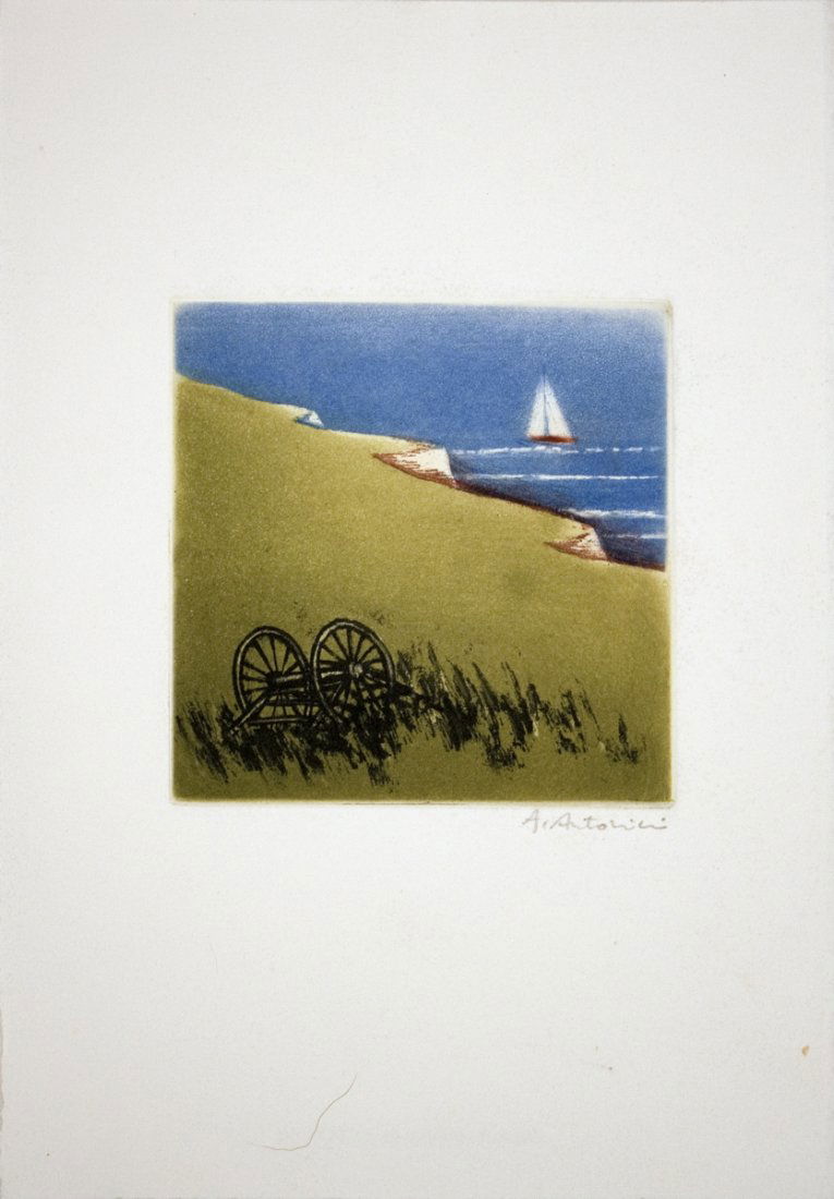 Signed Antonini By the sea Etching: Reference #: ULYY8267-B Artist Name: Antonini, Annapia Title: By the sea Medium: Etching Edition Size: Unknown Year: Unknown Paper Size: 9 x 6.5 inches Image Size: 3.75 x 3.75 inches Condition: A-: Ne