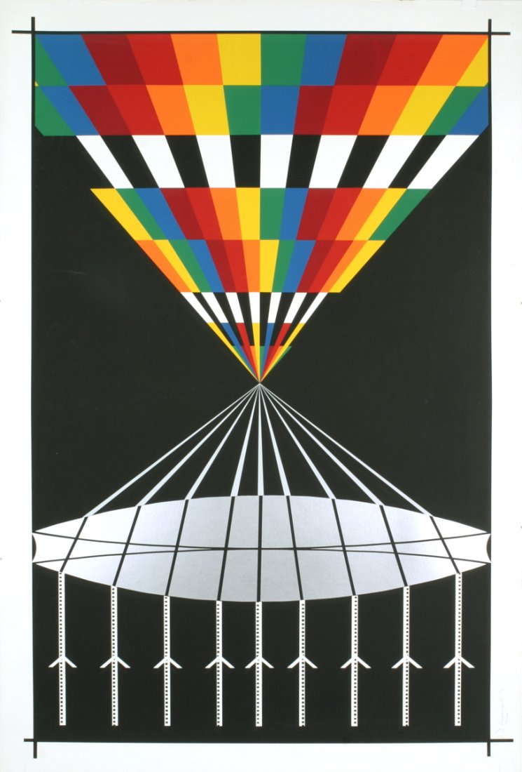 Signed 1976 D'Arcangelo Refraction Serigraph: Reference #: ULLC1270-B Artist Name: D'Arcangelo, Allan Title: Refraction Medium: Serigraph Edition Size: 144 Year: 1976 Paper Size: 55 x 40 inches Image Size: 55 x 40 inches Condition: C: Several Sig
