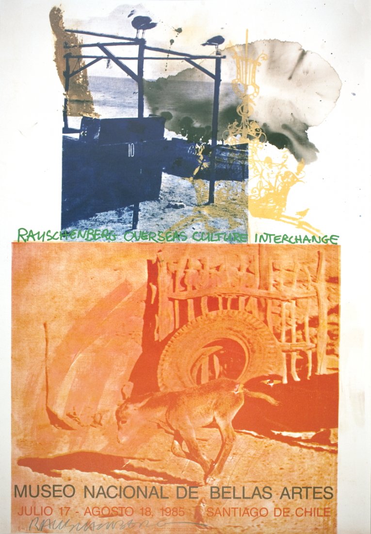 5 SIGNED Rauschenberg 1985 ROCI Chile Posters: This is a pack of 5 Offset Lithographs by Rauschenberg, titled "ROCI: Chile". The overall size of each Offset Lithograph measures 34.5 x 24 inches. The Offset Lithographs are Signed . The condition of
