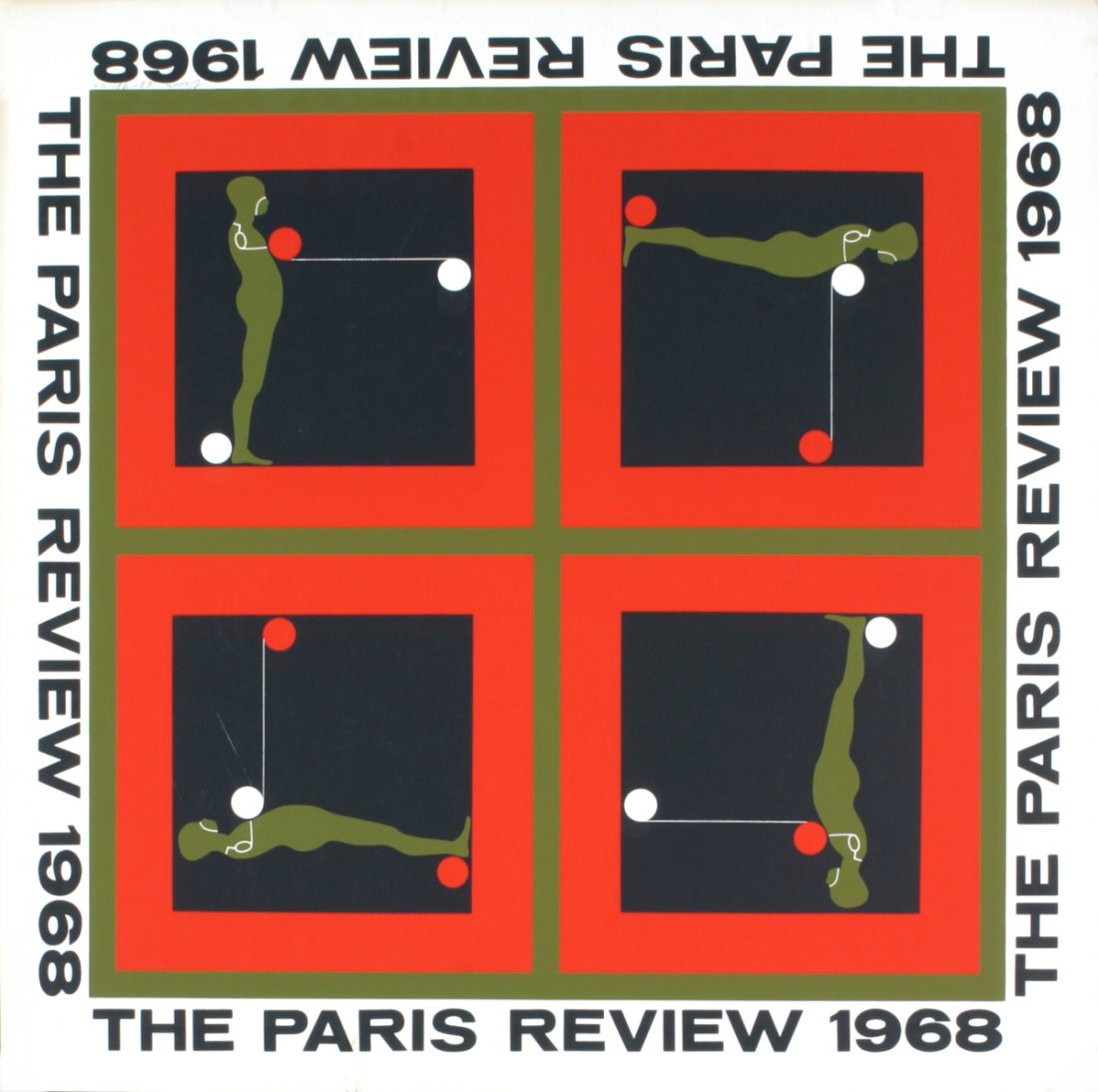 Signed 1968 Trova The Paris Review Serigraph: Reference #: ULEF5221-B Artist Name: Trova, Ernest Title: The Paris Review Medium: Serigraph Edition Size: 150 Year: 1968 Paper Size: 26 x 26.25 inches Image Size: 21.75 x 21.75 inches Condition: D: H