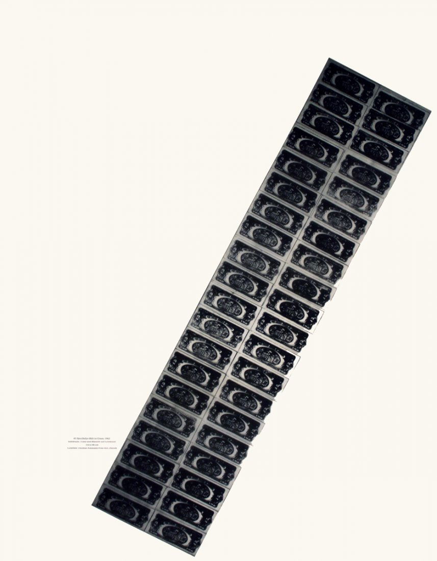 Warhol 40 Two-Dollar Bills with Green Poster: Reference #: ULYY8928 Artist Name: Warhol, Andy Title: 40 Two-Dollar Bills with Green Medium: Offset Lithograph Edition Size: Unknown Year: 1990 Paper Size: 24.5 x 19 inches Image Size: 24.5 x 19 inch