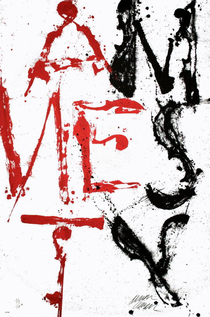 Pierre Fernandez Arman - Amnesty International - 1976 Offset Lithograph - SIGNED 29.25" x 19.75": "Amnesty International" by Pierre Fernandez Arman, 1976 Signed Offset Lithograph. Paper size is 29.25 x 19.75 inches, with an image size of 29.25 x 19.75 inches. The Offset Lithograph is from an editi