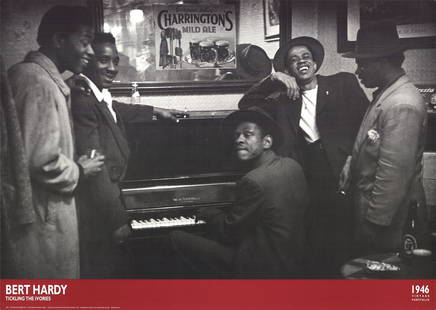 Bert Hardy - Tickling the Ivories - 1990 Offset Lithograph 19.75" x 27.5": "Tickling the Ivories" by Bert Hardy, 1990 Unsigned Offset Lithograph. Paper size is 19.75 x 27.5 inches, with an image size of 17.75 x 27.5 inches. The Offset Lithograph is from an unknown edition si