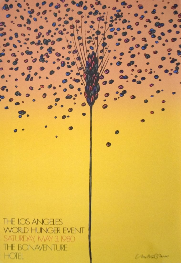1980 Glaser L.A. World Hunger Event Litho: Reference #: ULEF1042 Artist Name: Glaser, Milton Title: The Los Angeles World Hunger Event Medium: Lithograph Edition Size: Unknown Year: 1980 Paper Size: 36 x 24 inches Image Size: 36 x 24 inches Co