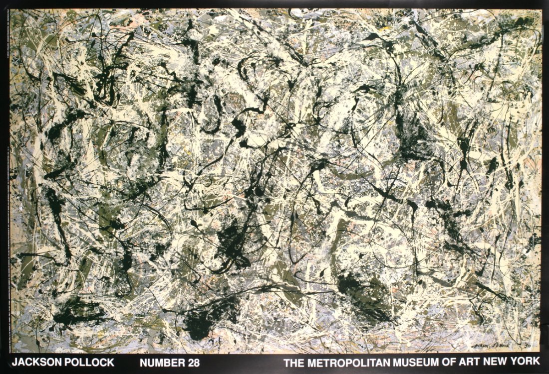 1988 Pollock Number 28 Poster: Reference #: ULMG1069 Artist Name: Pollock, Jackson Title: Number 28 Medium: Offset Lithograph Edition Size: open Year: 1988 Paper Size: 38 x 55 inches Image Size: 34.25 x 53 inches Condition: A: Mint