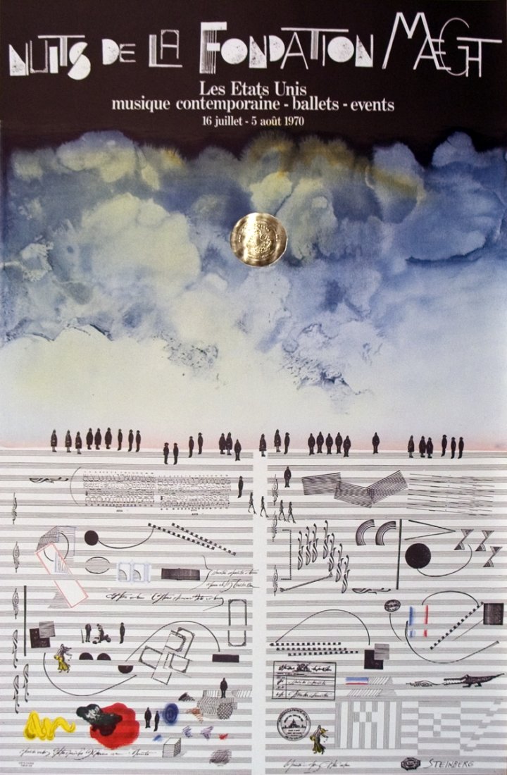 1970 Steinberg Nuits De La Fondation Litho: Reference #: ULGMF34 Artist Name: Steinberg, Saul Title: Nuits De La Fondation Medium: Lithograph Edition Size: Open Year: 1970 Paper Size: 34.75 x 22.75 inches Image Size: 34.75 x 22.75 inches Condit