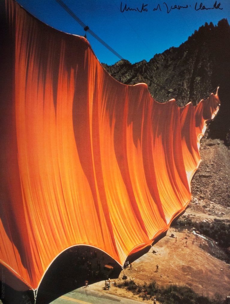 Signed 1972 Christo Valley Curtain, CO Poster: Reference #: ULYY6988-B Artist Name: Christo, Javacheff Title: Valley Curtain, Rifle, Colorado Medium: Offset Lithograph Edition Size: Unknown Year: 1972 Paper Size: 33 x 25 inches Image Size: 33 x 25