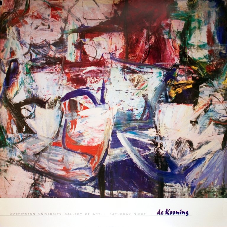 1988 de Kooning Saturday Night Poster: Reference #: ULYY6061 Artist Name: de Kooning, Willem Title: Saturday Night Medium: Offset Lithograph Edition Size: Unknown Year: 1988 Paper Size: 40 x 40 inches Image Size: 35 x 40 inches Condition: 