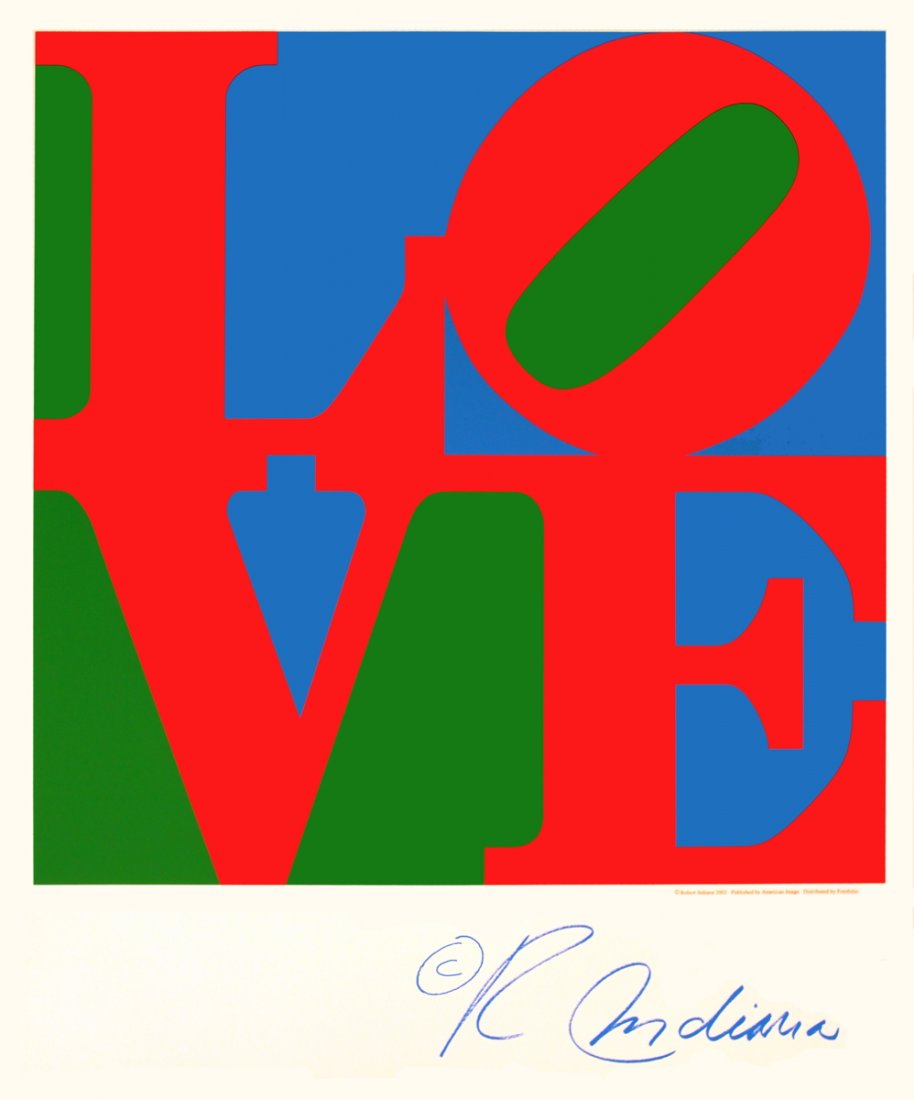 2004 Indiana LOVE (Blue, Green, Red) Serigraph: Reference #: ULAW1425 Artist Name: Indiana, Robert Title: LOVE (Blue, Green, Red) Medium: Serigraph Edition Size: 2000 Year: 2004 Paper Size: 33.75 x 28 inches Image Size: 26 x 26 inches Condition: A: