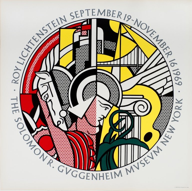 1969 Lichtenstein Guggenheim Museum Serigraph: Reference #: ULEF380 Artist Name: Lichtenstein, Roy Title: Guggenheim Museum Medium: Serigraph Edition Size: Unknown Year: 1969 Paper Size: 28.75 x 28.75 inches Image Size: 23.25 x 23.25 inches Condit