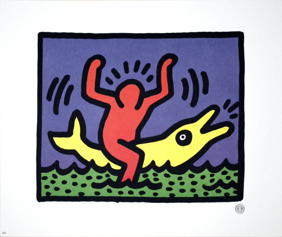 1992 Haring Untitled Poster: Reference #: ULYY7966 Artist Name: Haring, Keith Title: Untitled Medium: Offset Lithograph Edition Size: unknown Year: 1992 Paper Size: 9.5 x 11.75 inches Image Size: 6.75 x 8.75 inches Condition: A: 