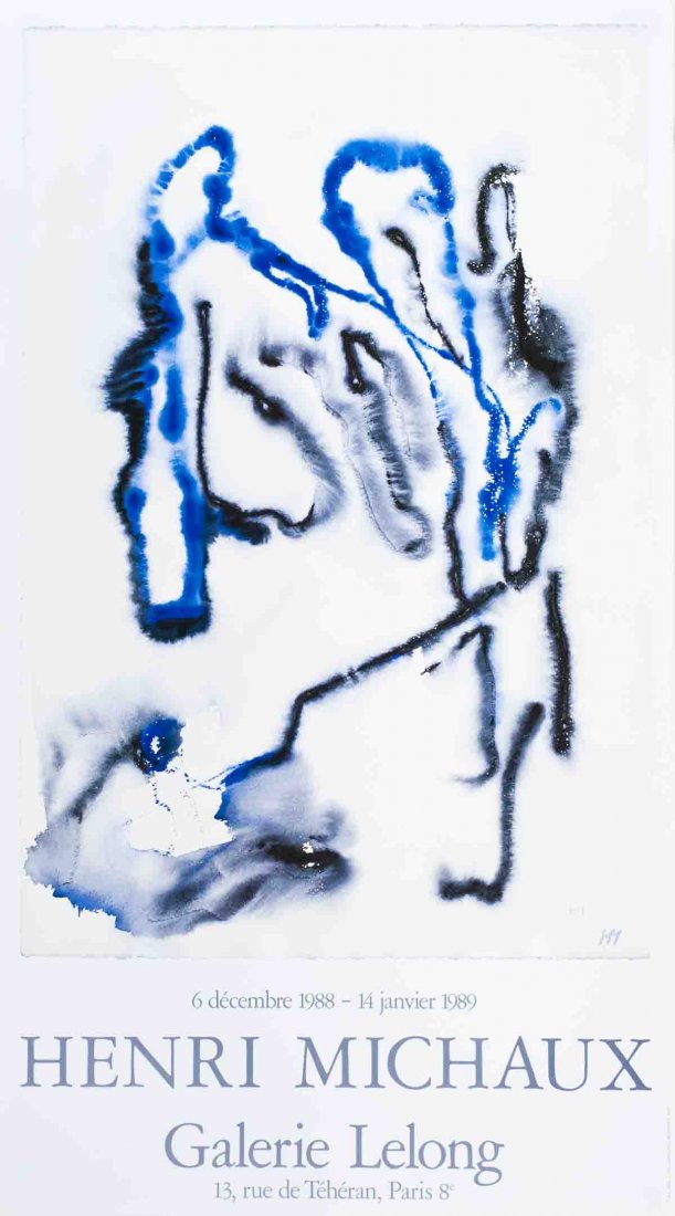 1988 Michaux Galerie Lelong Poster: Reference #: ULYY6865 Artist Name: Michaux, Henri Title: Galerie Lelong Medium: Offset Lithograph Edition Size: Unknown Year: 1988 Paper Size: 33.75 x 19 inches Image Size: 26 x 17.5 inches Condition: