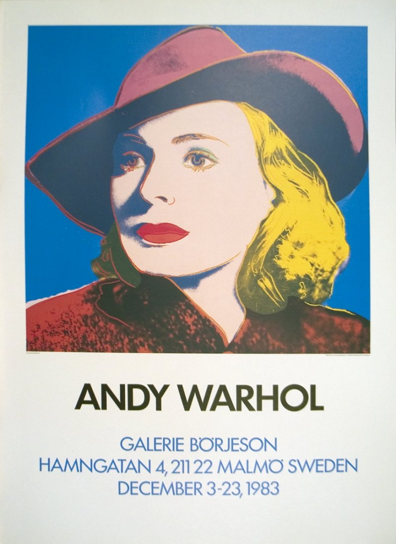 1983 Warhol Ingrid with Hat Poster: Reference #: ULYY1126 Artist Name: Warhol, Andy Title: Ingrid with Hat Medium: Offset Lithograph Edition Size: 1000 Year: 1983 Paper Size: 36 x 24 inches Image Size: 20 x 20 inches Condition: A: Mint