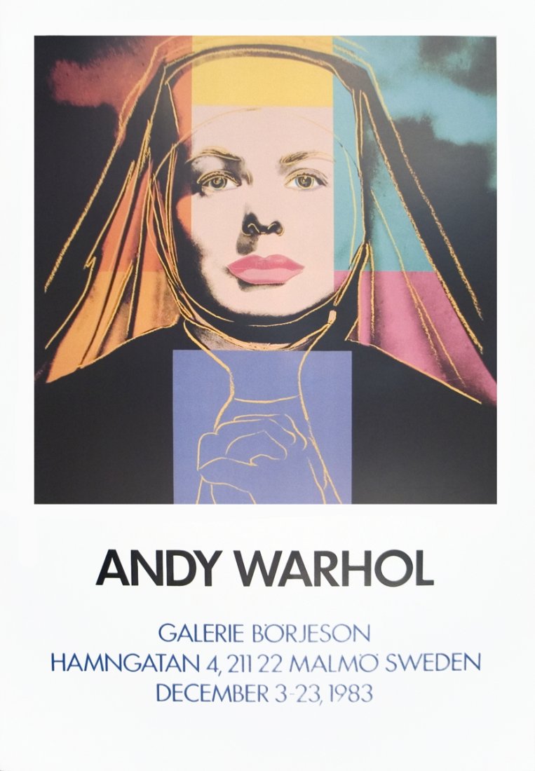 1983 Warhol Ingrid The Nun Poster: Reference #: ULYY1361 Artist Name: Warhol, Andy Title: Ingrid The Nun Medium: Offset Lithograph Edition Size: Unknown Year: 1983 Paper Size: 34 x 24 inches Image Size: 20 x 20 inches Condition: A-: Ne