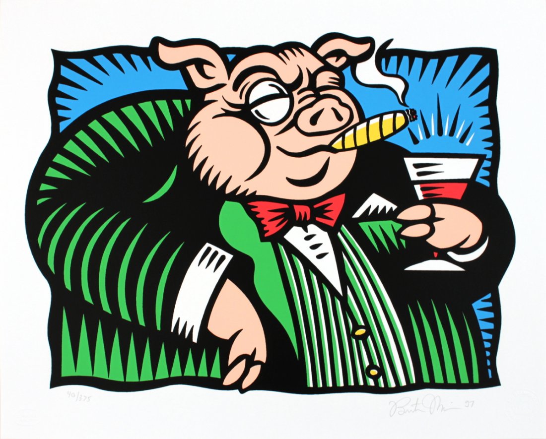 Signed 1997 Morris The Pig Serigraph: Reference #: ULYY9619-B Artist Name: Morris, Burton Title: The Pig Medium: Serigraph Edition Size: 375 Year: 1997 Paper Size: 14 x 17 inches Image Size: 11.5 x 15.25 inches Condition: A: Mint Notes: F