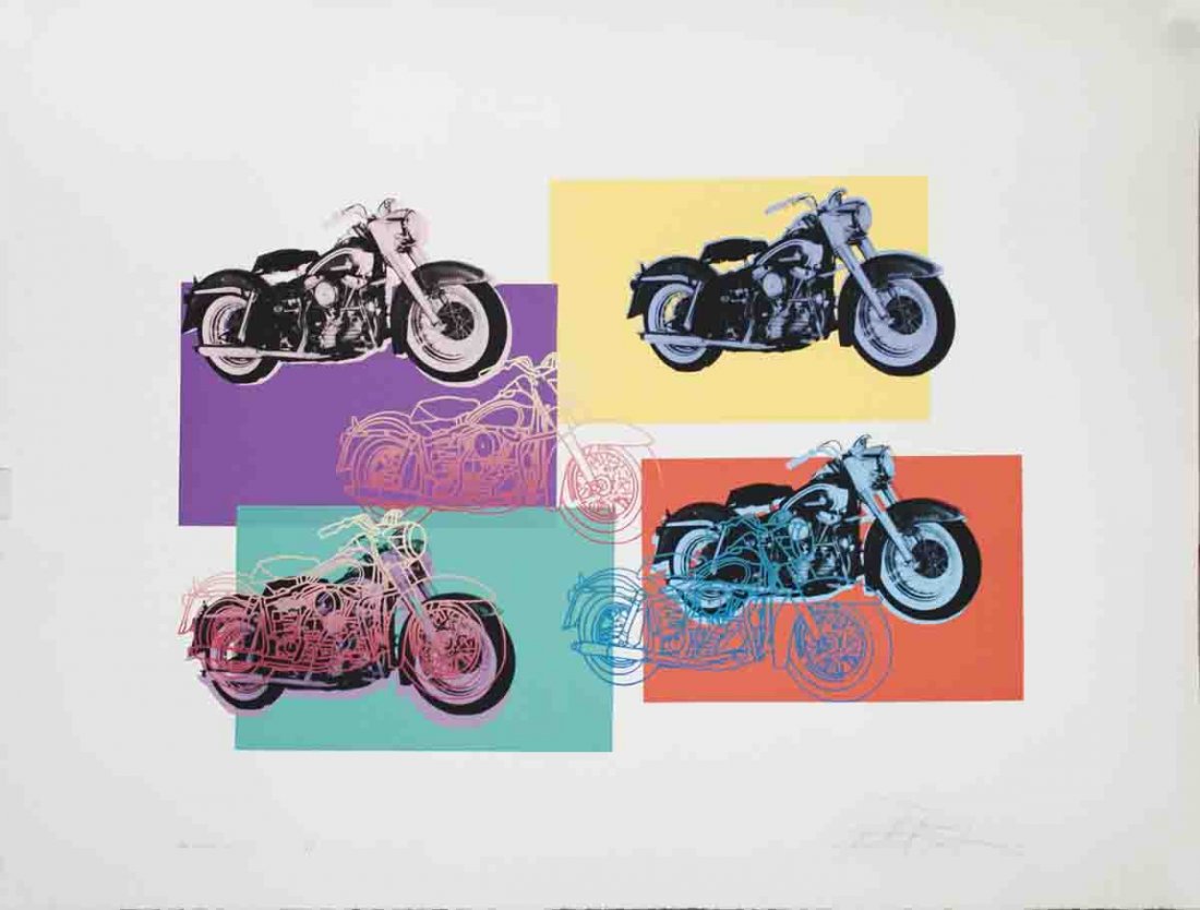 Signed 1994 Renbaum Harley x 6 Serigraph: Reference #: ULYY2118-B Artist Name: Renbaum, Friedbert Title: Harley x 6 Medium: Serigraph Edition Size: 1 Year: 1994 Paper Size: 38 x 50 inches Image Size: 24 x 35 inches Condition: A-: Near Mint, v