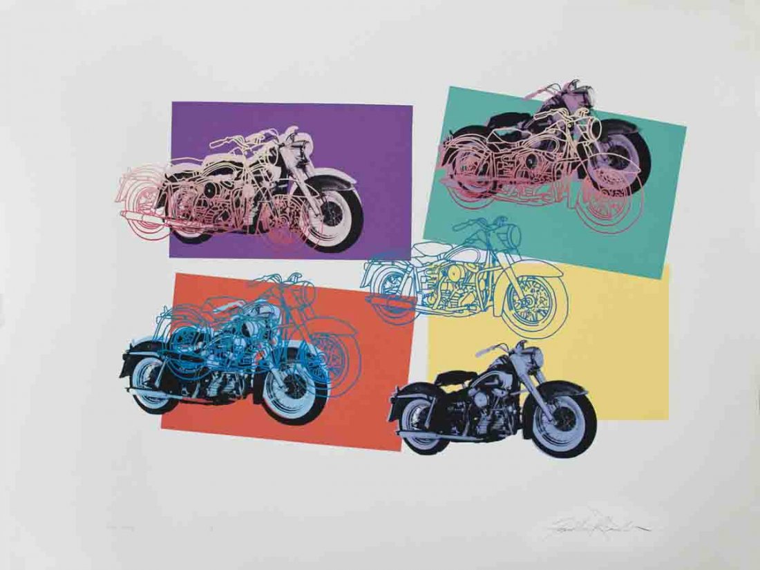 Signed 1994 Renbaum Harley x 6 Serigraph: Reference #: ULYY2122-B Artist Name: Renbaum, Friedbert Title: Harley x 6 Medium: Serigraph Edition Size: 1 Year: 1994 Paper Size: 38 x 50 inches Image Size: 25 x 37 inches Condition: A-: Near Mint, v