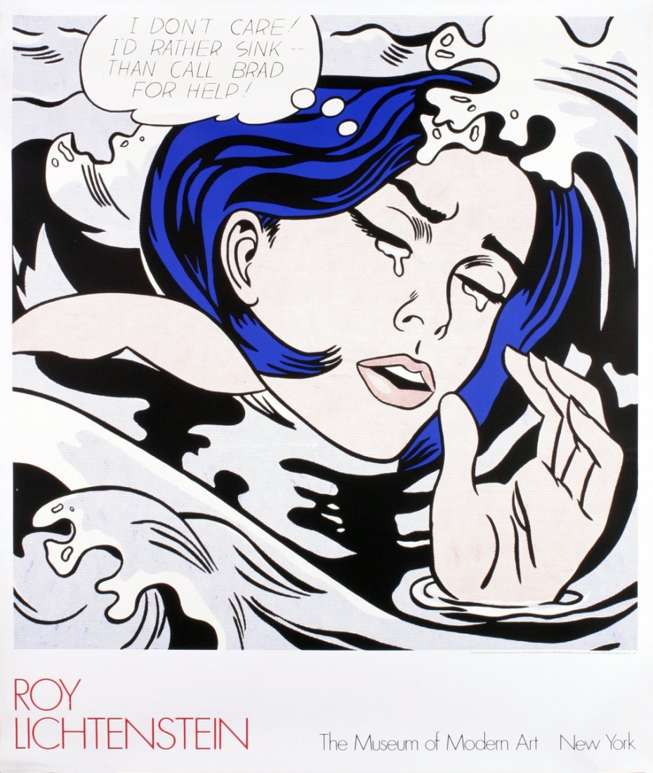 1990 Lichtenstein Drowning Girl Serigraph: Reference #: ULGH1305-O Artist Name: Lichtenstein, Roy Title: Drowning Girl Medium: Serigraph Edition Size: 1000 Year: 1990 Paper Size: 56 x 48 inches Image Size: 46 x 45 inches Condition: A-: Near Mi