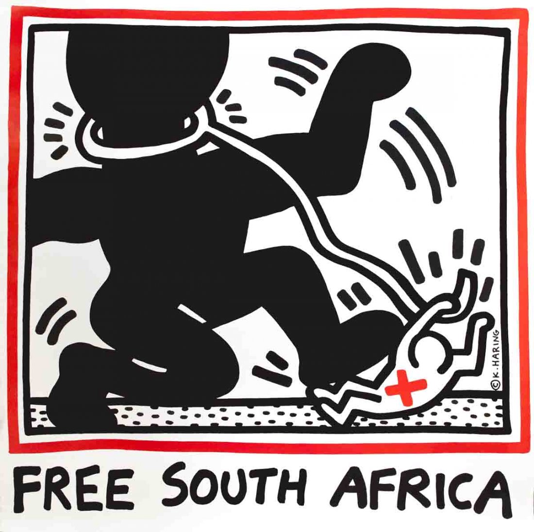 1985 Haring Free South Africa Poster: Reference #: ULYY1028 Artist Name: Haring, Keith Title: Free South Africa Medium: Offset Lithograph Edition Size: 20,000 Year: 1985 Paper Size: 48 x 48 inches Image Size: 40 x 46 inches Condition: B-: