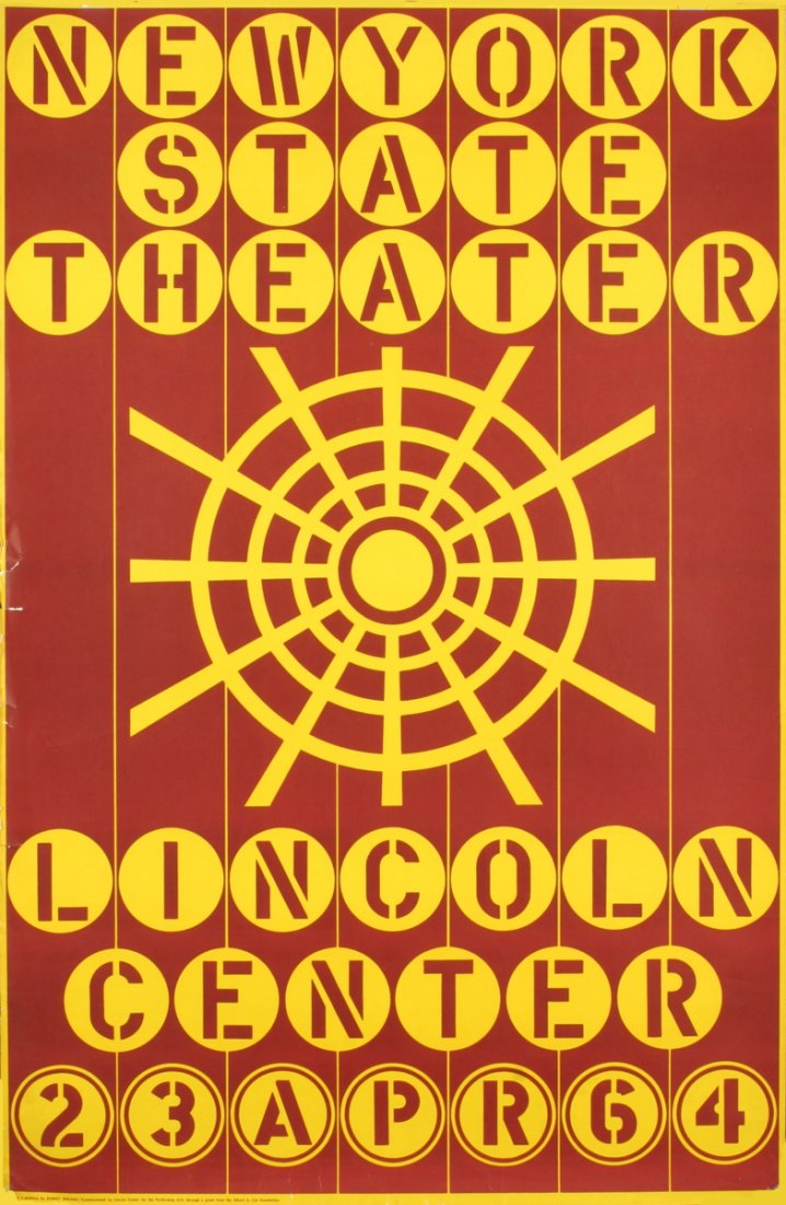1964 Indiana NY State Theater Lithograph: Reference #: ULEF5589 Artist Name: Indiana, Robert Title: New York State Theater, Lincoln Center Medium: Lithograph Edition Size: 500 Year: 1964 Paper Size: 45.5 x 30 inches Image Size: 45.5 x 30 inch