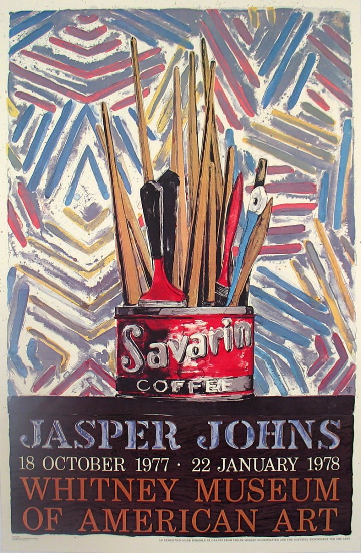 Johns Savarin Cans-Monotype Poster: Reference #: ULAW1981 Artist Name: Johns, Jasper Title: Savarin Cans-Monotype Medium: Offset Lithograph Edition Size: 1500 Year: Unknown Paper Size: 45.5 x 29.5 inches Image Size: 43 x 28 inches Condi