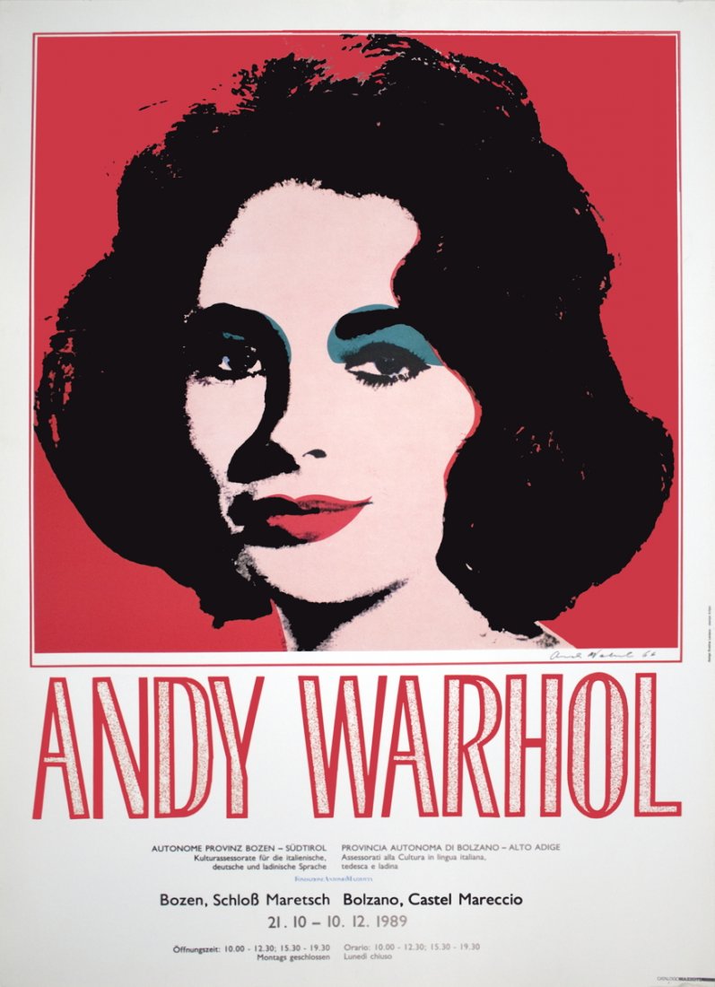 1989 Warhol Liz Poster: Reference #: ULYY6826 Artist Name: Warhol, Andy Title: Liz Medium: Offset Lithograph Edition Size: Unknown Year: 1989 Paper Size: 38.5 x 26.75 inches Image Size: 24 x 24 inches Condition: B: Very Good