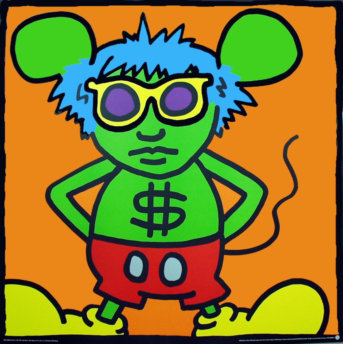 1986 Haring Andy Mouse, $ Sign Poster: Reference #: ULUP1108 Artist Name: Haring, Keith Title: Andy Mouse, $ Sign Medium: Offset Lithograph Edition Size: unknown Year: 1986 Paper Size: 38 x 38 inches Image Size: 36.25 x 36.5 inches Conditi