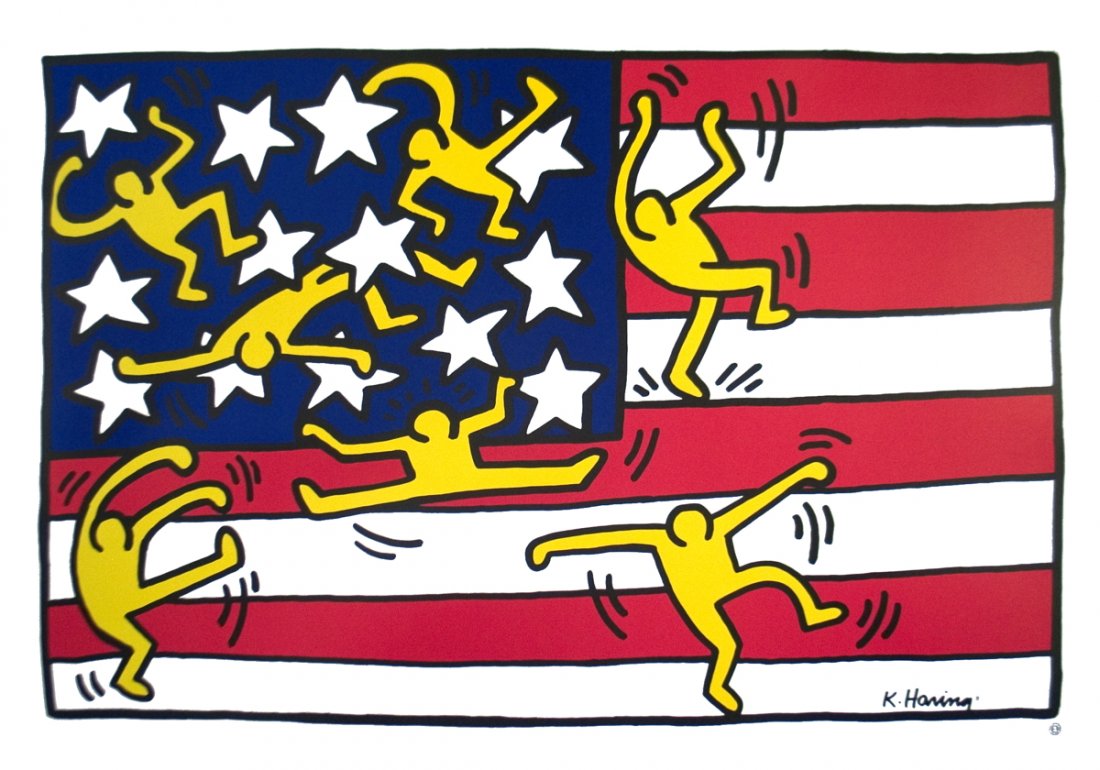 Haring July 4th Celebration Poster: Reference #: ULXX8975 Artist Name: Haring, Keith Title: July 4th Celebration Medium: Offset Lithograph Edition Size: Unknown Year: Unknown Paper Size: 28 x 39.25 inches Image Size: 24 x 36 inches Cond