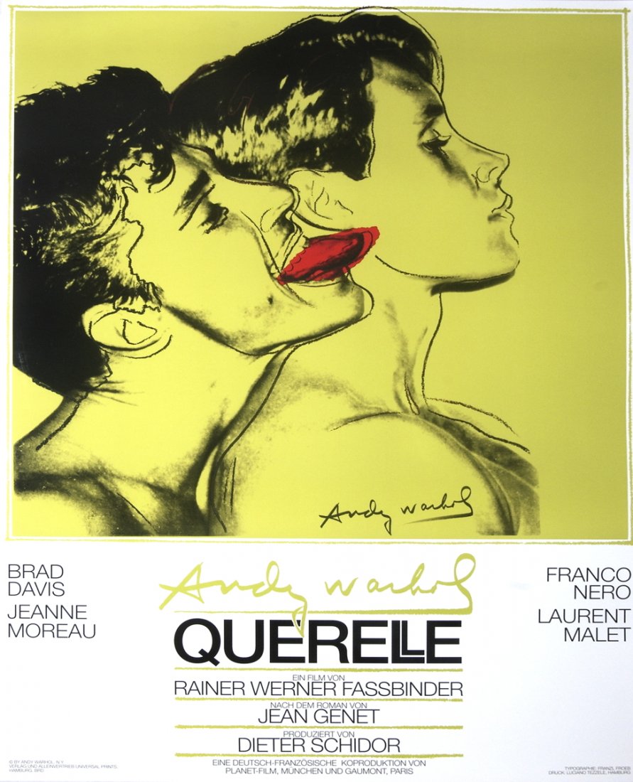 1983 Warhol Querelle Green Poster: Reference #: ULUP1067 Artist Name: Warhol, Andy Title: Querelle Green Medium: Offset Lithograph Edition Size: 1000 Year: 1983 Paper Size: 39 x 27.5 inches Image Size: 26.5 x 26.5 inches Condition: A: 