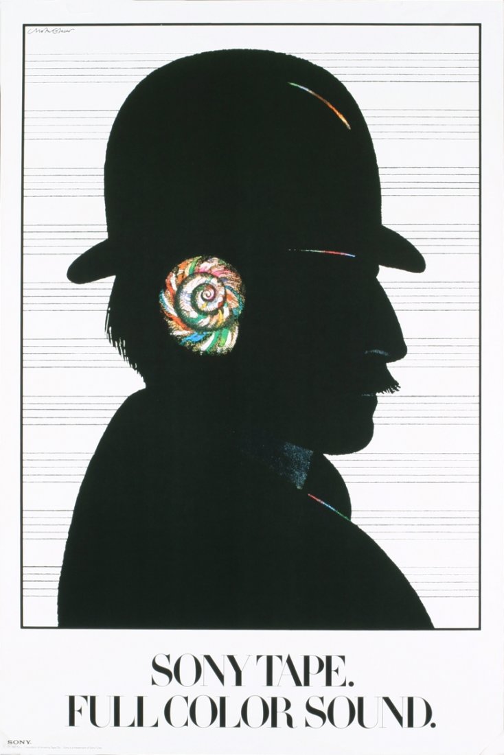 1980 Glaser Sony Tape Poster: Reference #: ULGH1769 Artist Name: Glaser, Milton Title: Sony Tape Medium: Offset Lithograph Edition Size: 1500 Year: 1980 Paper Size: 36 x 24 inches Image Size: 29 x 21.5 inches Condition: A-: Near M