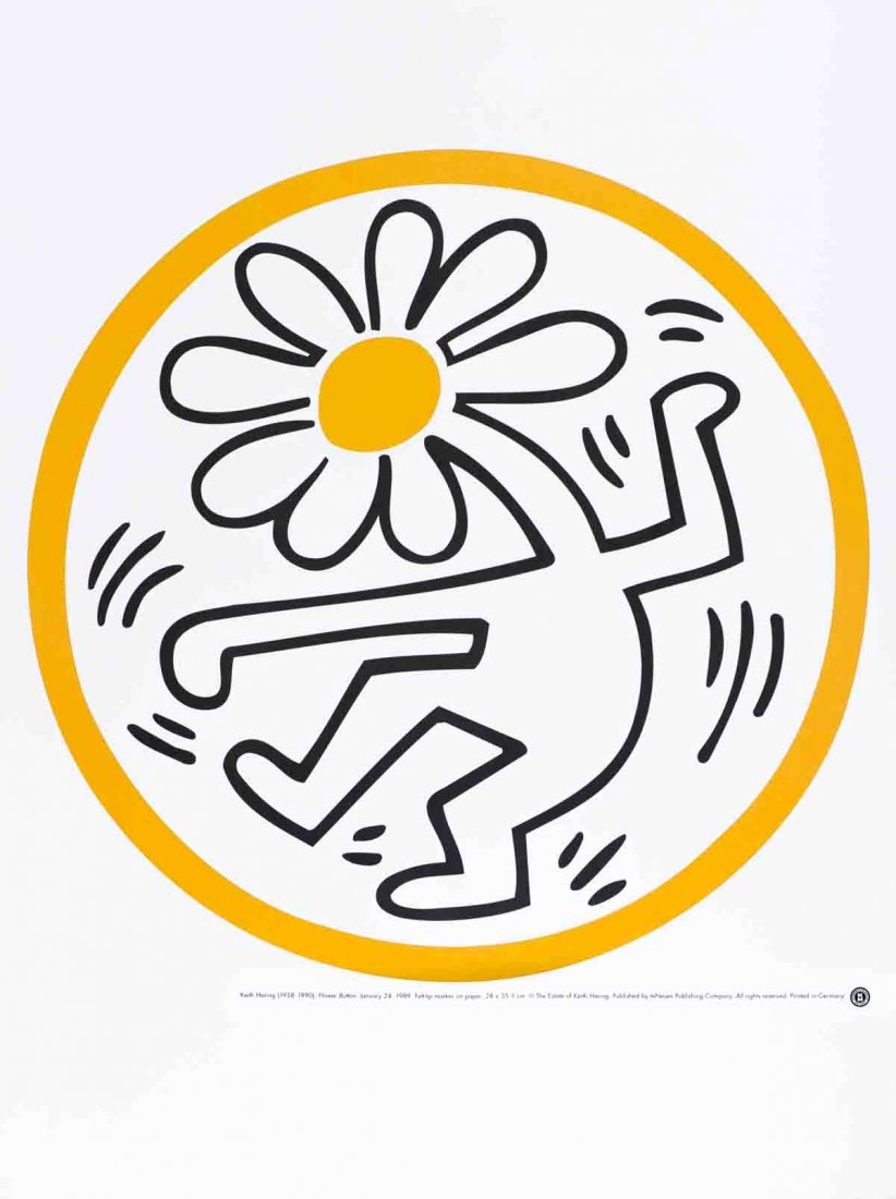 Haring Flower Button (January 24, 1989) Poster: Reference #: ULYY0017 Artist Name: Haring, Keith Title: Flower Button (January 24, 1989) Medium: Offset Lithograph Edition Size: Unknown Year: Unknown Paper Size: 31.5 x 23.5 inches Image Size: 21.5 x