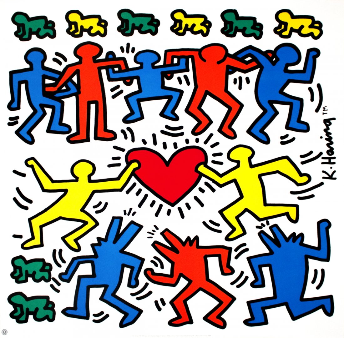 1991 Haring Untitled Poster: Reference #: ULYY6360 Artist Name: Haring, Keith Title: Untitled Medium: Offset Lithograph Edition Size: Unknown Year: 1991 Paper Size: 27.5 x 27.5 inches Image Size: 27.5 x 27.5 inches Condition: A-: