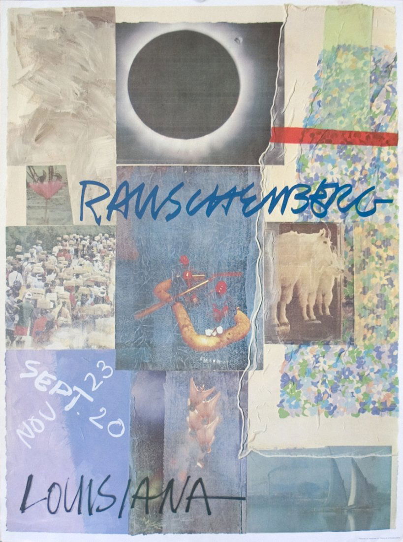 1981 Rauschenberg Louisiana Poster: Reference #: ULXX8029 Artist Name: Rauschenberg, Robert Title: Louisiana Medium: Offset Lithograph Edition Size: Unknown Year: 1981 Paper Size: 31 x 23 inches Image Size: 30 x 22.5 inches Condition: A