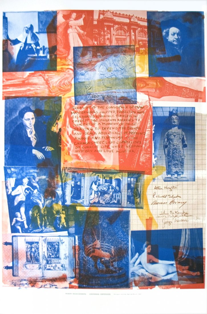 Rauschenberg 100 Years Conscience of Man Poster: Reference #: ULEF5928 Artist Name: Rauschenberg, Robert Title: 100 Years Treasury of the Conscience of Man Medium: Offset Lithograph Edition Size: unknown Year: Unknown Paper Size: 39 x 29.5 inches Im