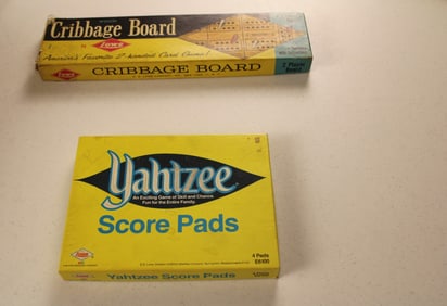 Vintage Yahtzee Box and Cribbage Board