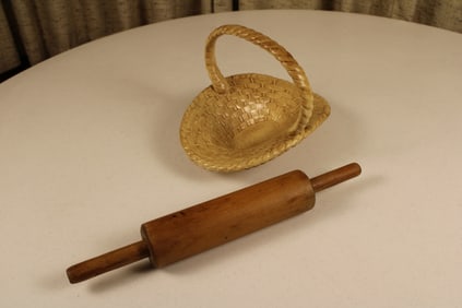 Ceramic Basket & Rolling Pin