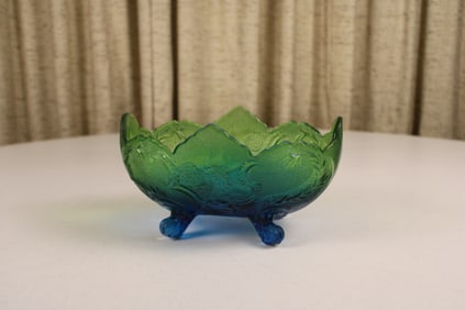 Jeanette Lombardi Blue Green Ombre Footed Pedestal Bowl