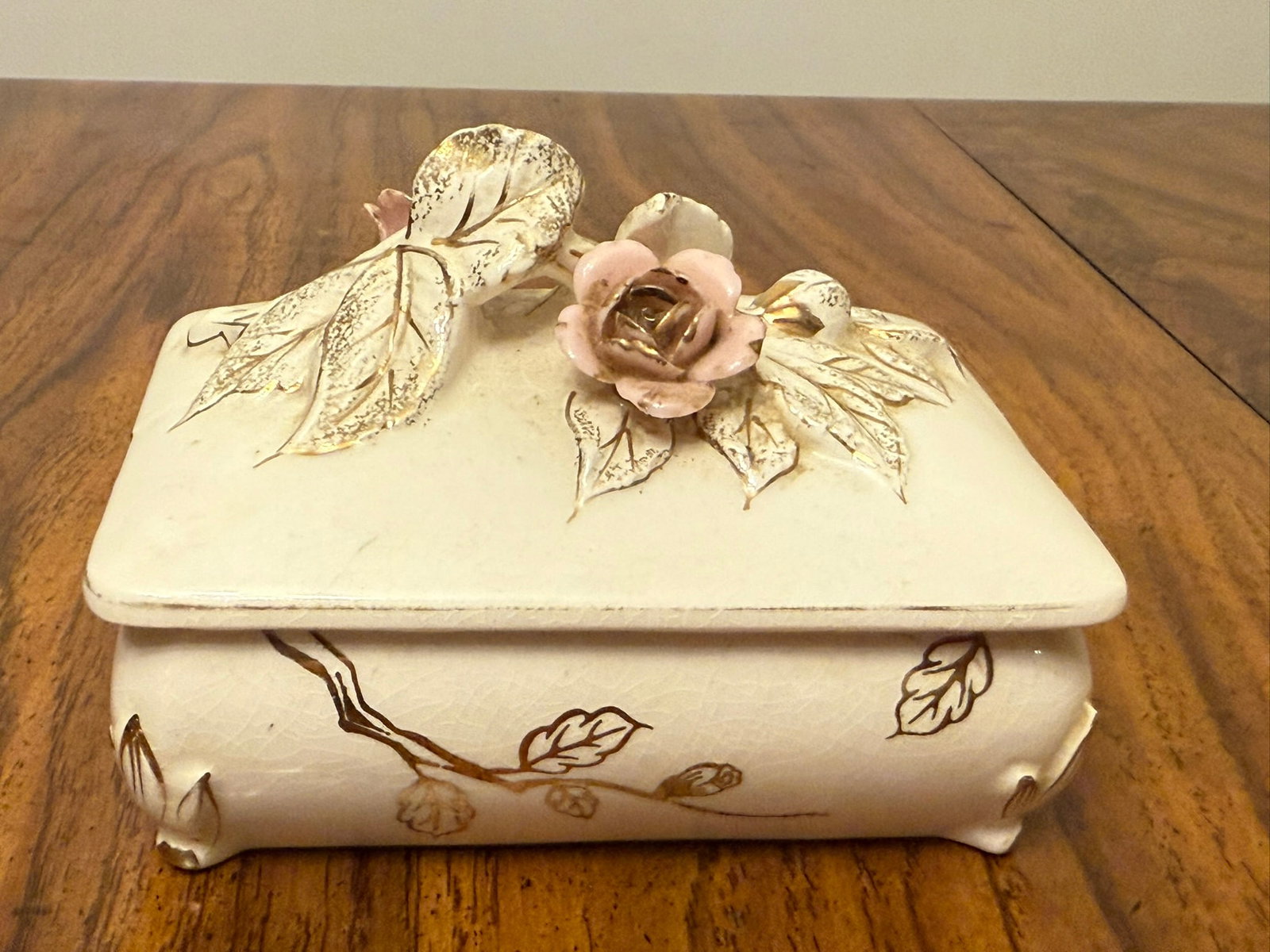 Trinket Ceramic Roses Box: Trinket box ceramic made in Japan one rose needs to be glued back on