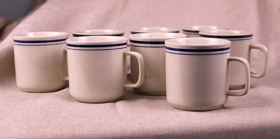 Century Stoneware Cobalt Blue Bands Mugs