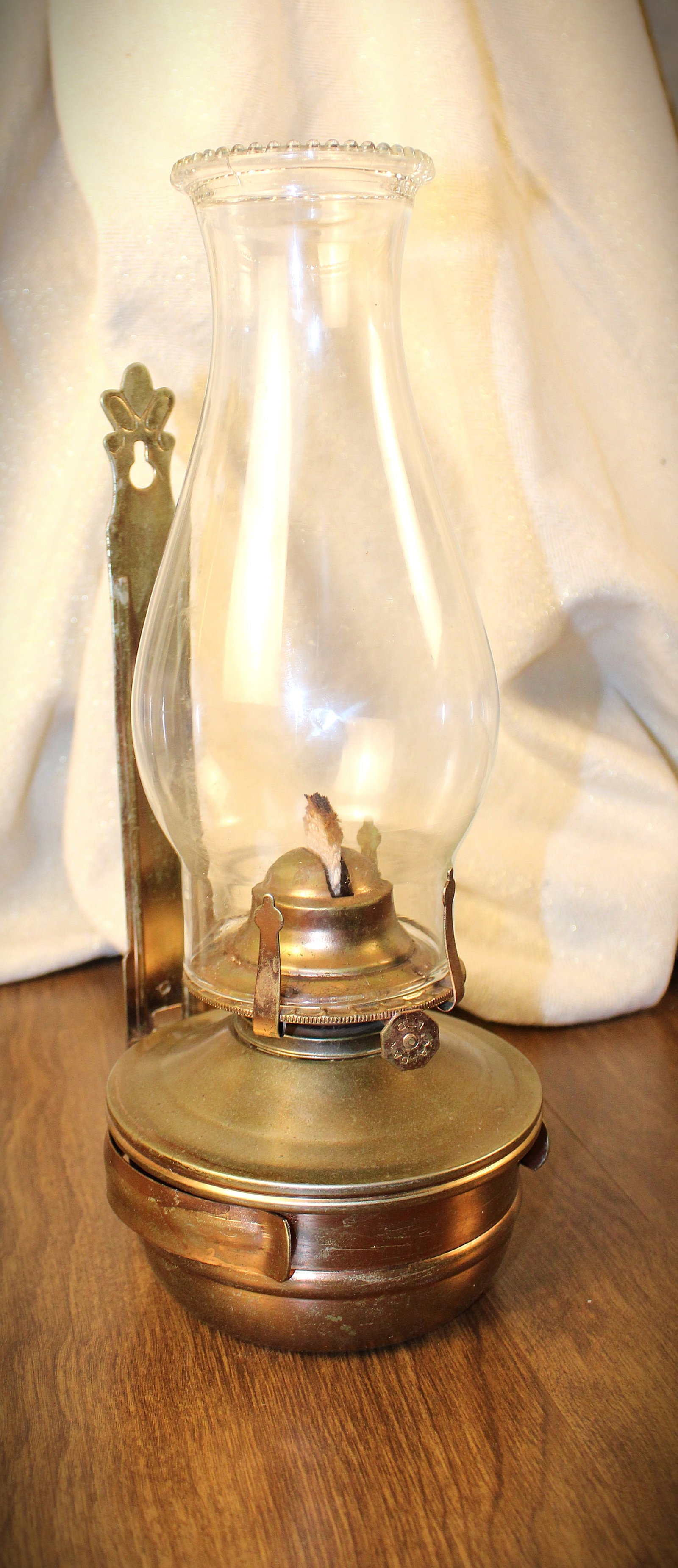Brass Emergency Preparedness Lantern: Brass Emergency Preparedness Lantern Wall Hanging Attachment Plate great for prepping. Working wick advancement knob and tested wicks, wheel marked KAADAN L-D, bottom Kaadan Ltd. Solid brass base and 