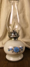 Blue Floral Lamplighter Farms Oil Lamp Vintage Porcelain
