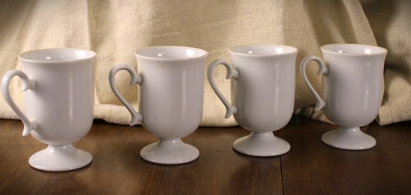 White Ceramic Mugs With Ornate Handles
