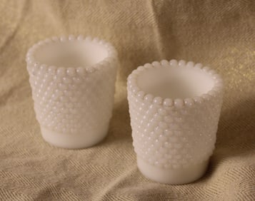 Fire King Milk Glass Hobnail Votives Pair