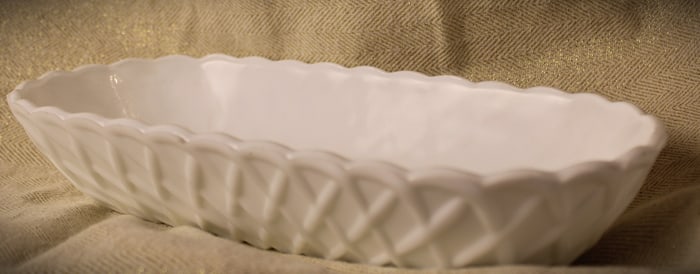 Indiana Glass Milk Glass Basketweave Oblong Vessel